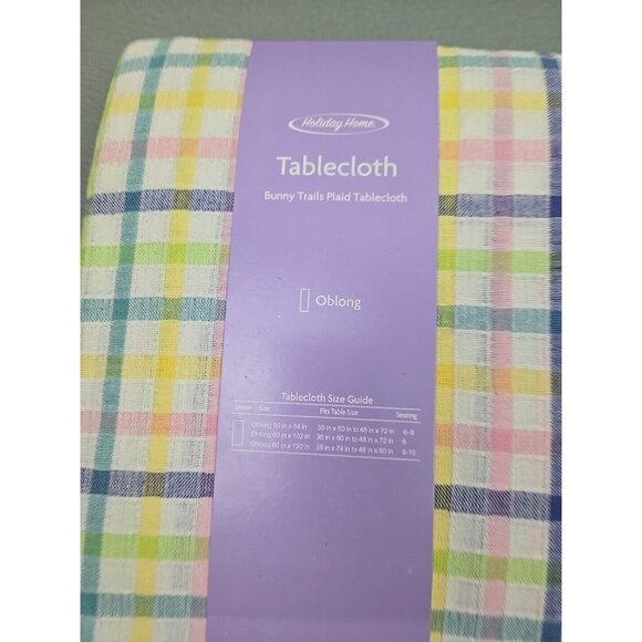 HOLIDAY HOME Spring Easter Cotton Bunny Trails Plaid Tablecloth 60” X 120” - Picture 11 of 14